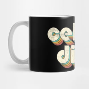 Retro Vintage Rainbow Celine Letters Distressed Style Mug